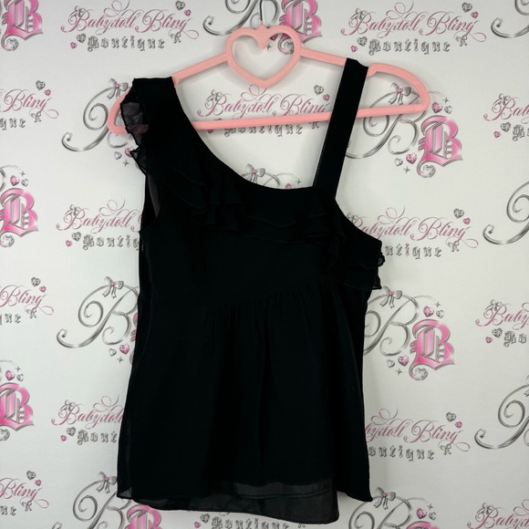 Armani exchange one shoulder top tank black ruffle frilly frills luxury luxe - Picture 2 of 8